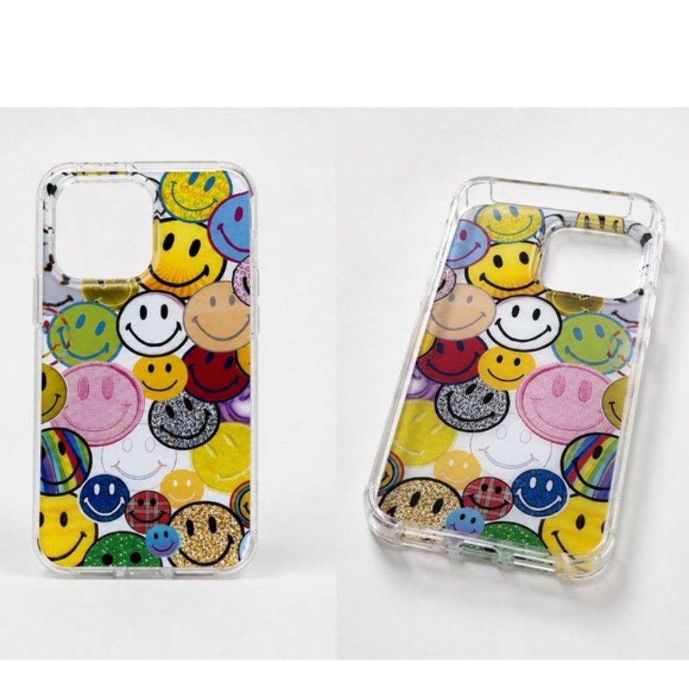 Happy Face Print iPhone 15 Pro Max Case Clear Jelly Bumper Multi Color 81-05